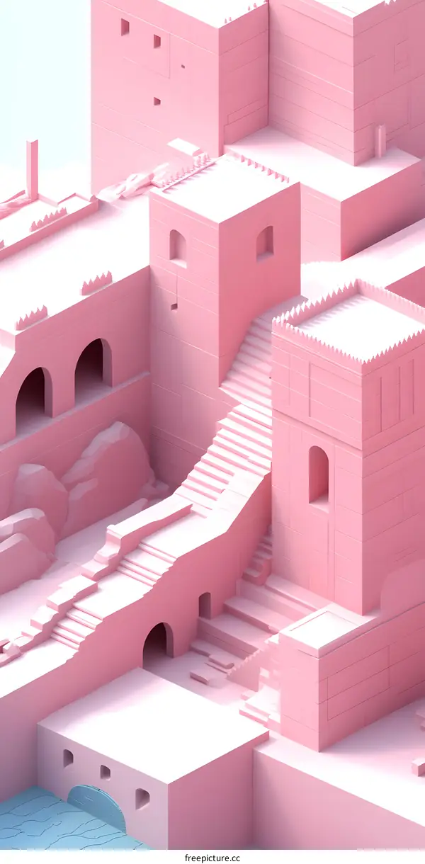 Pink Geometric Castle Illustration