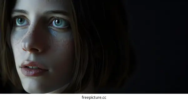 Close up Portrait of a Young Woman with Freckles