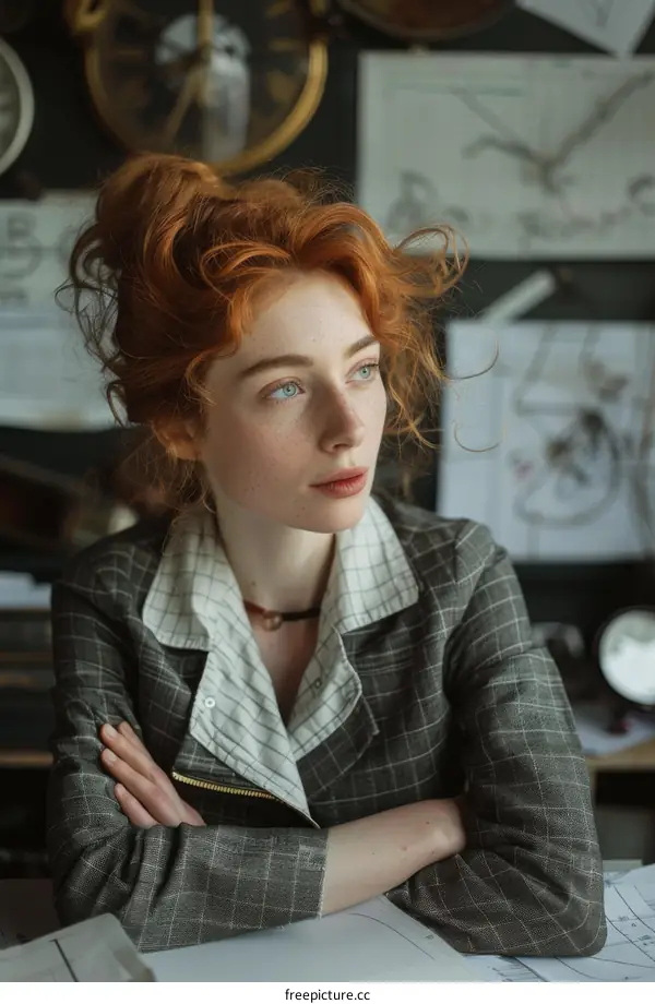 Elegant Redhead Woman in a Vintage-Inspired Outfit