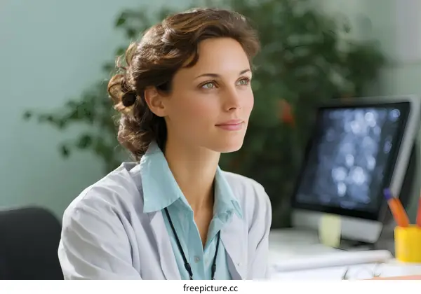 Female Doctor Focused on Medical Diagnosis