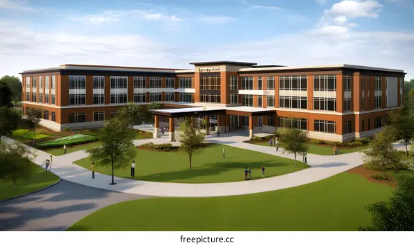 Modern Building Exterior With People Walking On The Sidewalk