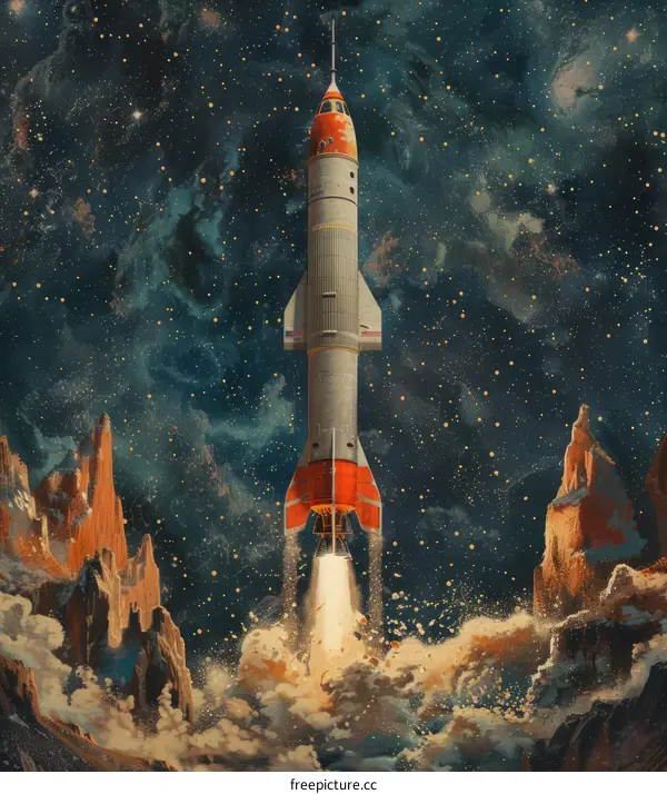 Retro Rocket Launch: Space Exploration