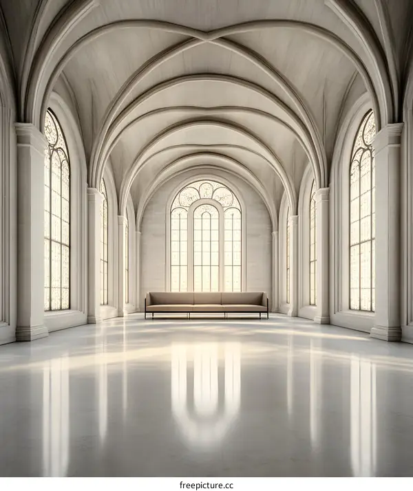 Elegant Interior Design with High Vaulted Ceiling and Stained Glass Windows