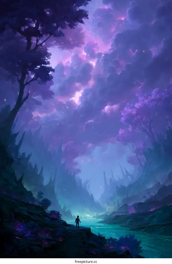 Mystical Alien Landscape with a Lone Figure