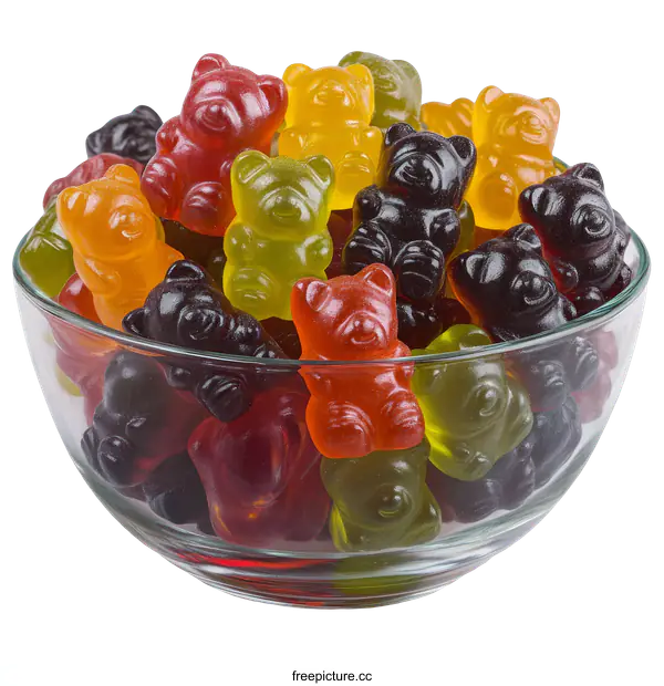 [Transparent Background PNG]Colorful Gummy Bears in a Glass Bowl
