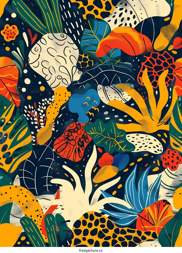 Colorful Abstract Tropical Leaves Pattern