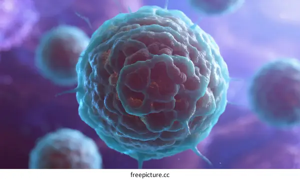 3D Rendering of Human Cell Structure Showing Biological Components