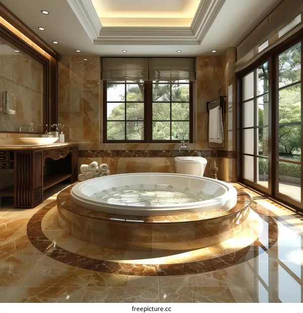 Luxury Bathroom Interior Design With Bathtub And Window