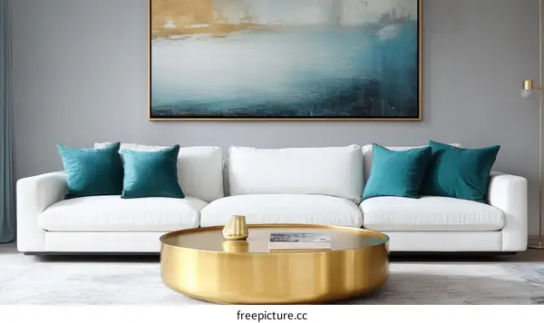 Modern Living Room Interior Design with Teal Pillows