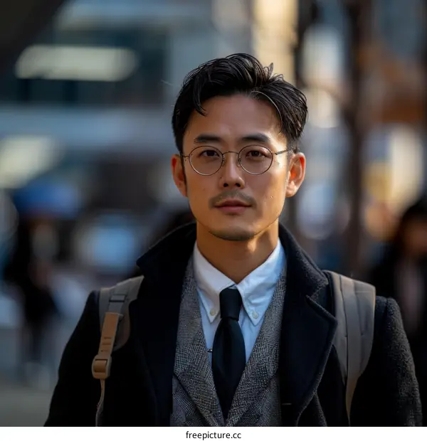 Asian Man in Stylish Outfit on City Street
