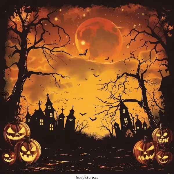 Spooky Halloween Night With Jack-o'-Lanterns