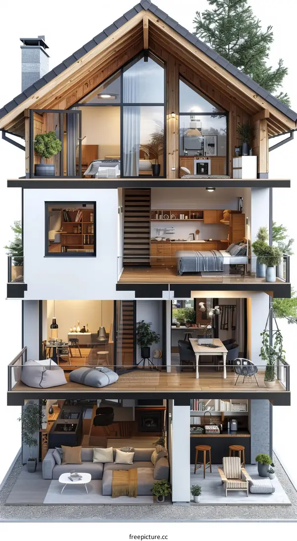 Modern House Interior Design: Cutaway View