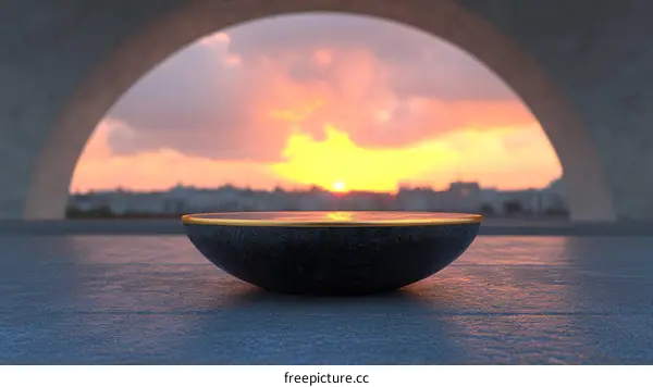 Abstract Sunset Stone Bowl Display