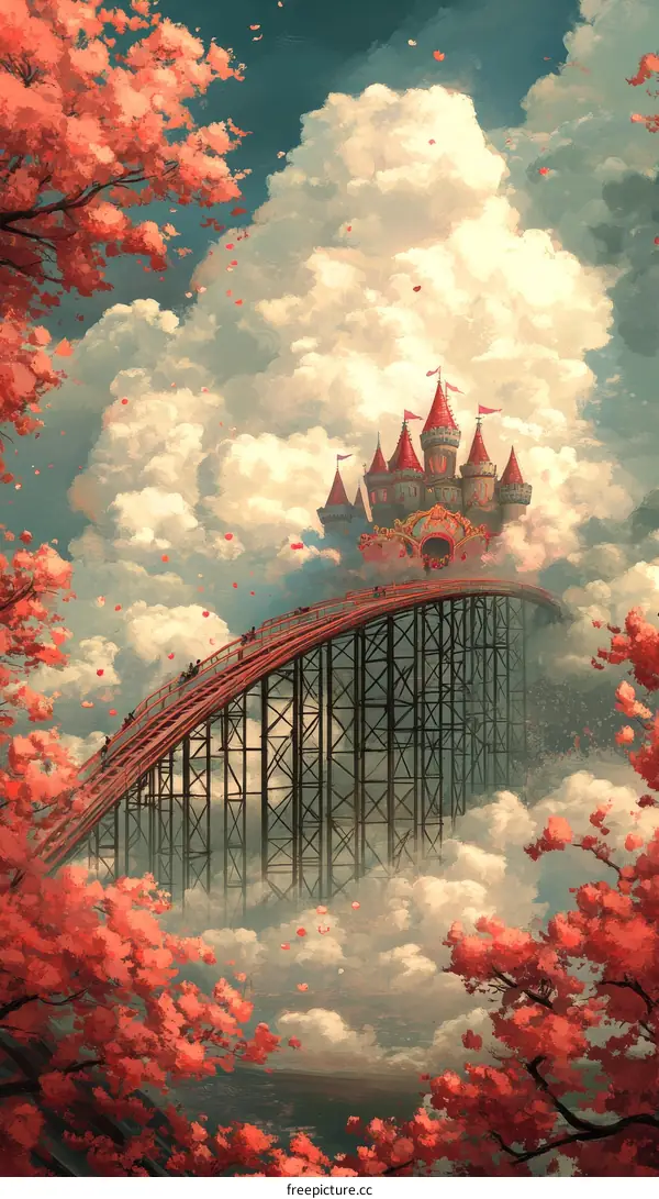 Cloud Castle Roller Coaster in Cherry Blossom Trees