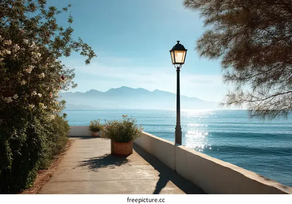 Coastal Pathway with Sea Views and Lamppost