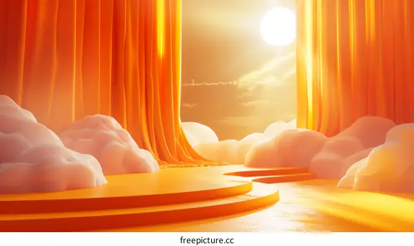 Orange Stage with Clouds and Curtains