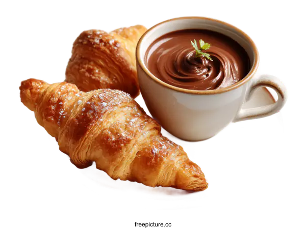 [Transparent Background PNG]Delicious Chocolate Croissants and Hot Chocolate