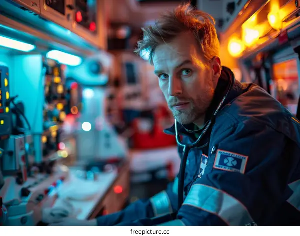 Portrait of a male paramedic in an ambulance