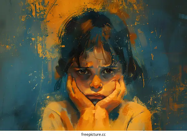 Girl with a Worried Expression in a Digital Painting Style