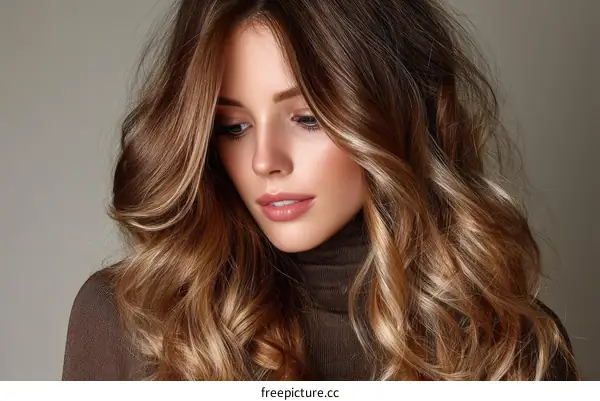 Closeup of a Woman with Wavy Hair and Subtle Highlights
