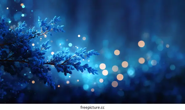 Winter Night Forest Branches with Ice Crystals