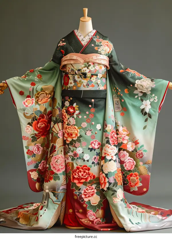 Traditional Japanese Kimono with Floral Pattern