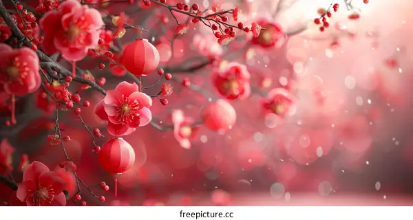 Chinese New Year Celebration with Red Lanterns