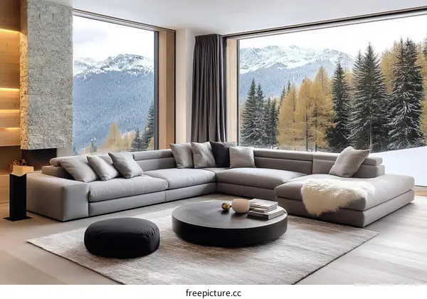 Modern Mountain View Living Room with Sectional Sofa