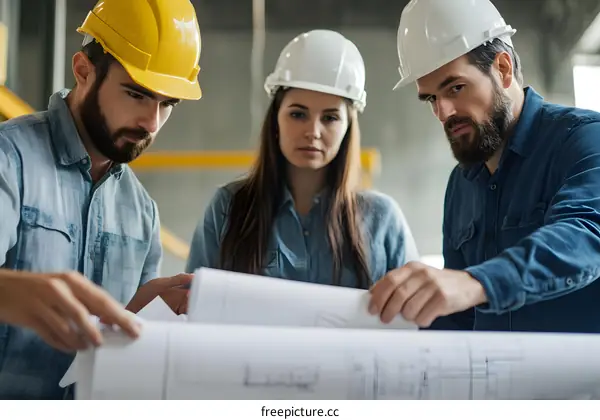 Construction Workers Review Building Plans