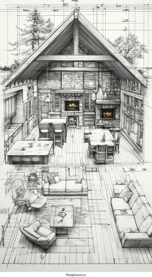 Architectural Drawing of a Log Cabin Interior Design