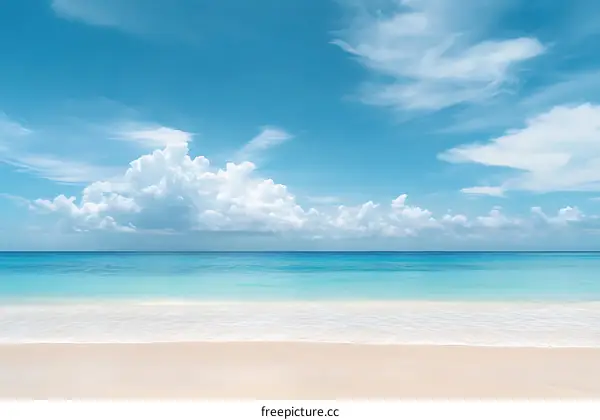 Tropical Beach With Blue Sky And White Clouds