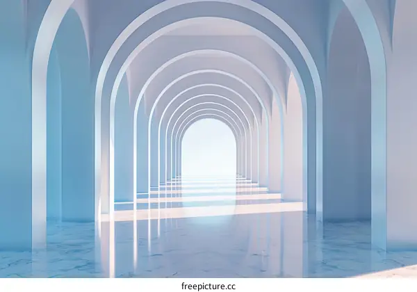 Futuristic architecture with arches and marble floor