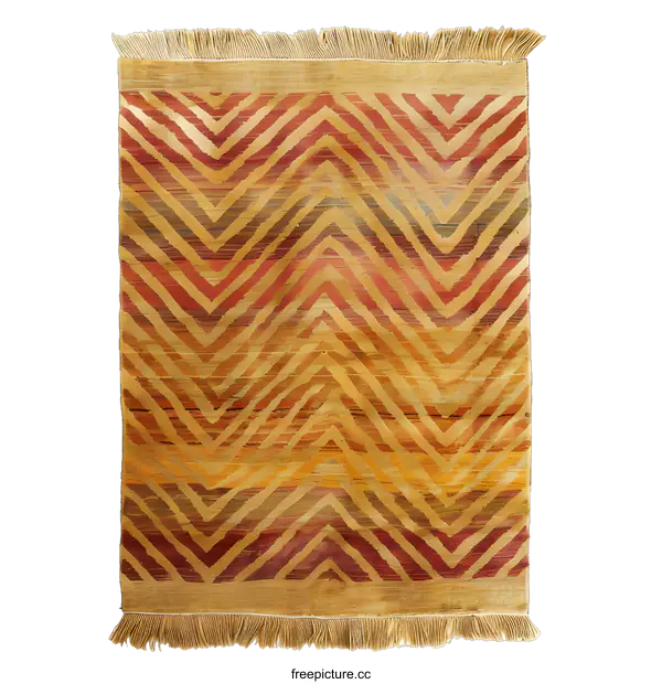 [Transparent Background PNG]Geometric Abstract Rug with Zigzag Pattern in Red and Yellow Tones