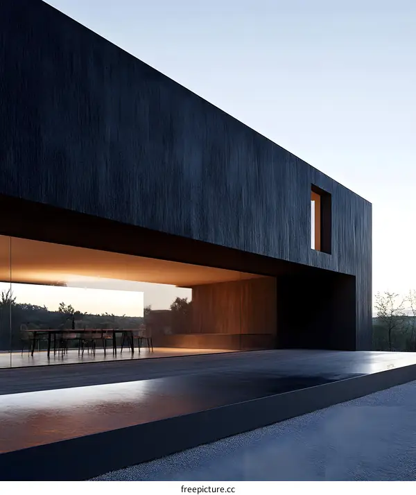 Modern Black House with Large Windows and Patio