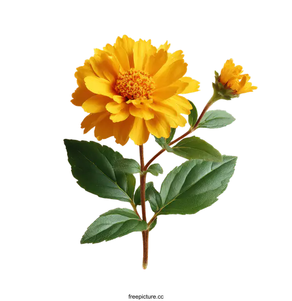 [Transparent Background PNG]Close Up of a Vibrant Yellow Flower with Green Leaves
