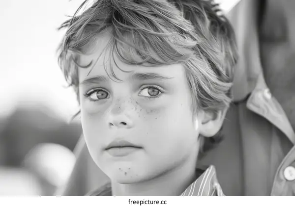 Freckled Boy Portrait: Black and White Child Photography