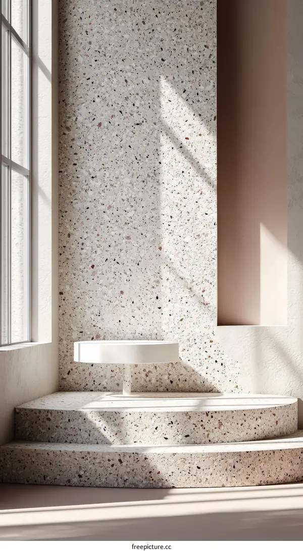 Modern Minimalist Corner Display with Terrazzo Steps