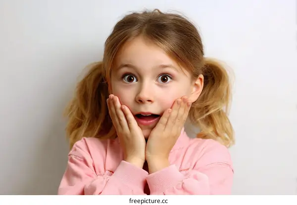 Surprised Little Girl Portrait Close Up