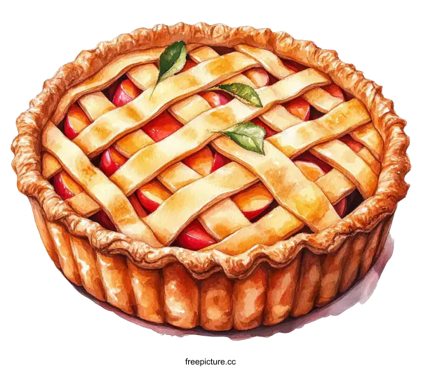 [Transparent Background PNG]Watercolor Illustration of a Delicious Apple Pie