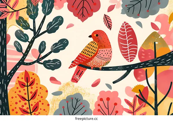 Colorful Bird Sitting on a Branch in a Forest