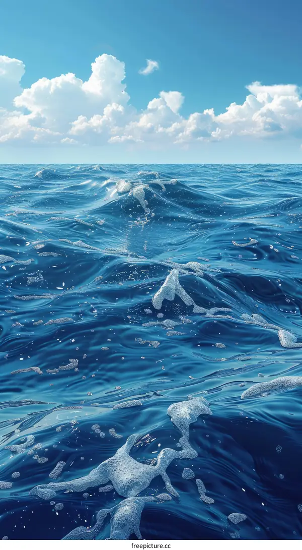 Deep blue sea surface with white clouds in the background