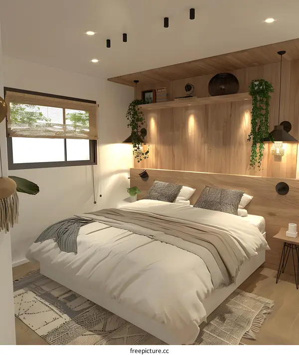 Modern Bedroom Design with Wooden Wall and Minimalist Decor