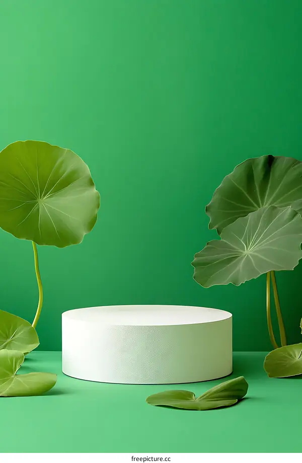 White Cylindrical Display Podium Surrounded by Greenery