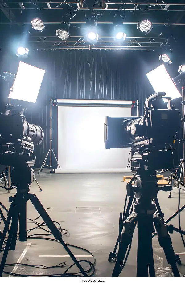 Film Studio Setup with Two Cameras and Lights