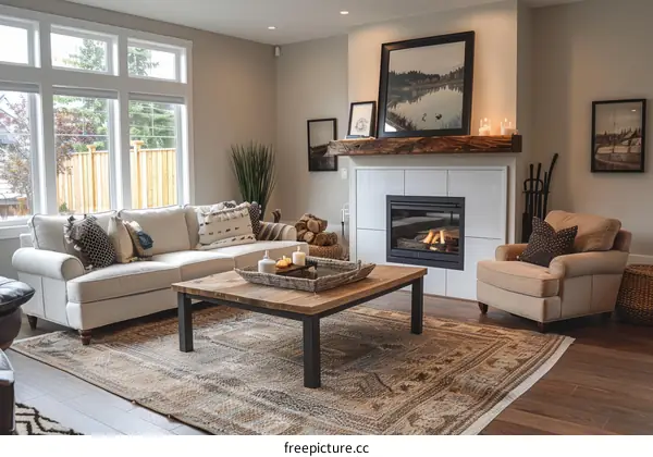 Stylish Living Room with Fireplace and Comfortable Seating