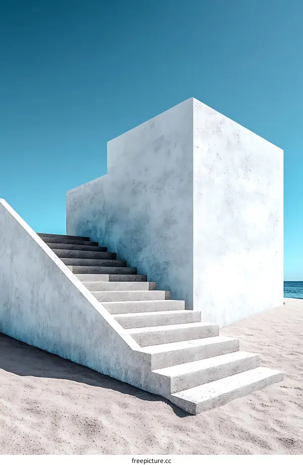 Modern Concrete Stairs on a Sandy Beach