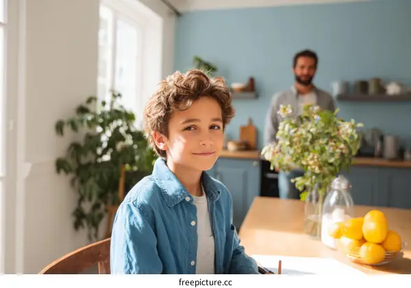 Boy Studying in a Kitchen Environment