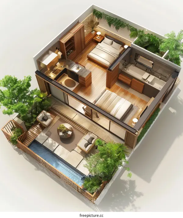 Top view of a luxury hotel suite