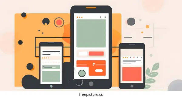 Mobile App Design with Three Phone Screen Mockups