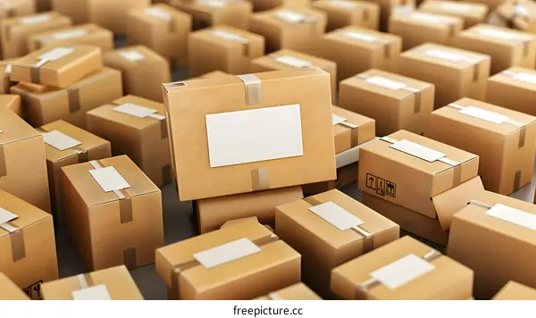 Stack of Cardboard Boxes with Blank Labels for Shipping